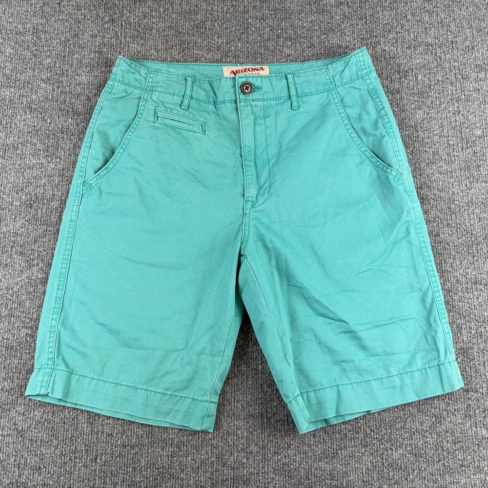 Arizona Jean Co Shorts Mens 31 Green Chino 10 Inseam Flat Front Cotton Casual